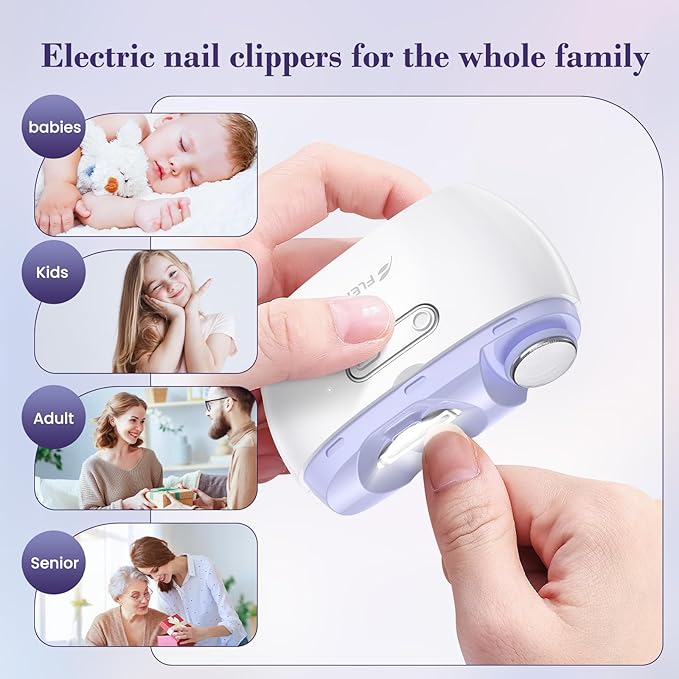 Electric Nail Clipper,2-in-1 Automatic Nail Clipper,Electric Nail Grinder,40DB Baby Nail Trimmer,LED Light Electric Nail Trimmer for Baby,Kids,Adults,Seniors,Manicure Set,Baby Nail Kit Portable White