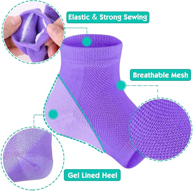 Selizo 6 Pairs Heel Moisturizing Socks Open Toe Socks Cracked Gel Heel Socks Foot Toeless Heel Repair Socks for Women Dry Hard Cracked Feet, 6 Colors