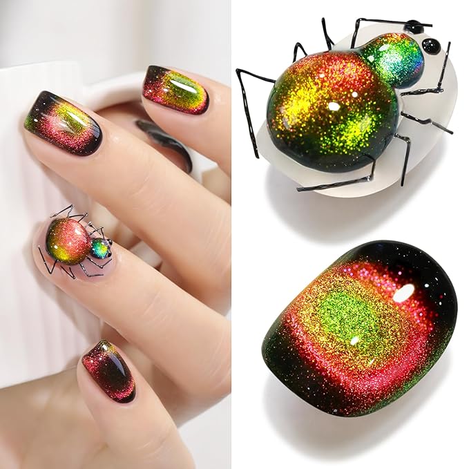 Double Rhythm 0.5 OZ Cat Eye Gel Polish with Magnet 15ML Holographic Glitter Shimmer Translucent Jelly Color Magnetic Polish Salon DIY at Home (Triple Light-MC1050)