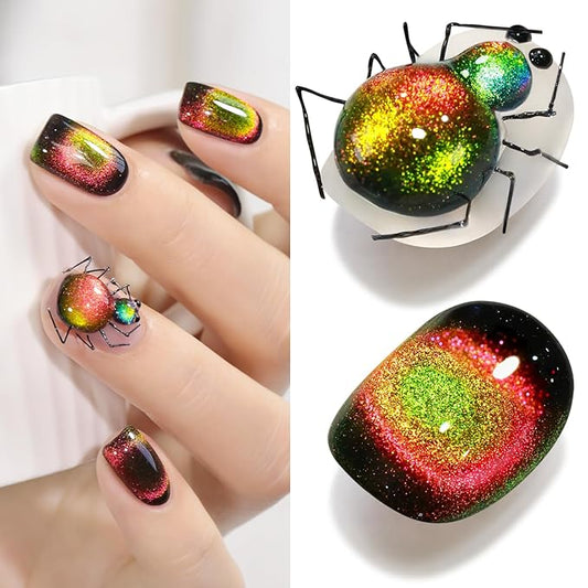 Double Rhythm 0.5 OZ Cat Eye Gel Polish with Magnet 15ML Holographic Glitter Shimmer Translucent Jelly Color Magnetic Polish Salon DIY at Home (Triple Light-MC1050)