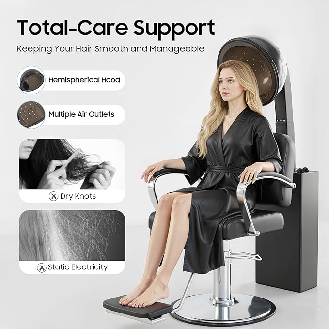 1200W Hooded Conditioning Hair Dryer, 60-Minute Timer, Temperature Adjustable Professional Hair Dryer