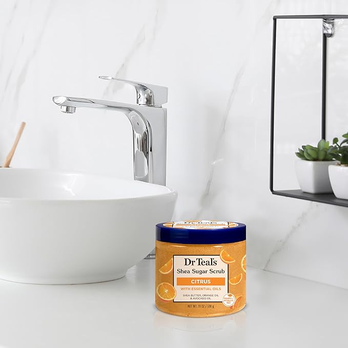 Dr Teal's Shea Sugar Body Scrub, Citrus with Essential Oils & Vitamin C, 19 oz (Pack of 3)