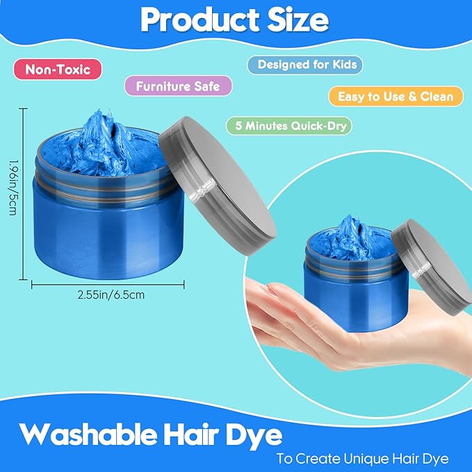 Blue Hair Color Wax - Temporary & Washable Hair Styling Mud Gel for Men, Women, Kids,For Halloween, Cosplay, Party, Crazy Hair Day & Children's Day