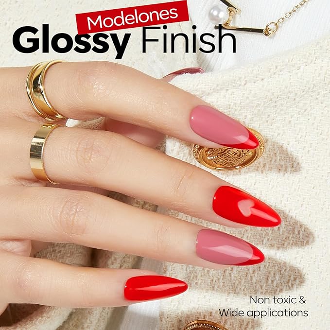 modelones Red Gel Nail Polish Nail Bright Ferrari Red Christmas Gel Polish Soak Off LED Nail Art DIY Salon Manicure New Year Party Nails 15 ML