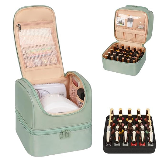 Nail Polish Organizer Case, Nail Supplies Storage Box Holds Nail Polish Bottles & Nail Lamp, Travel Nail Tech Carrying Case, Nail Kit Bag For Nail Stuff & Manicure Tools (Black, 27 Slots)