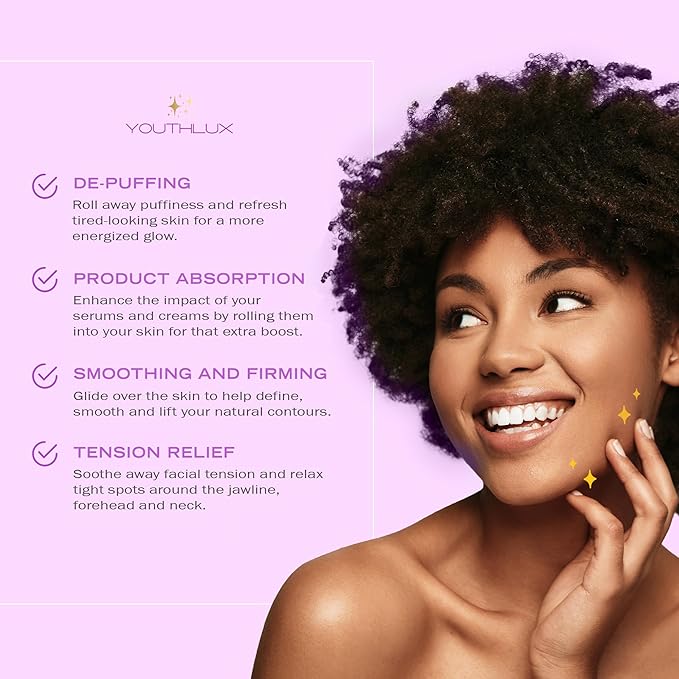 Radiance Roller – Germanium Stone Facial Massage Tool for Lifting, Sculpting, De-Puffing, Glow Boost, Energizing & Cooling Effect (Purple)