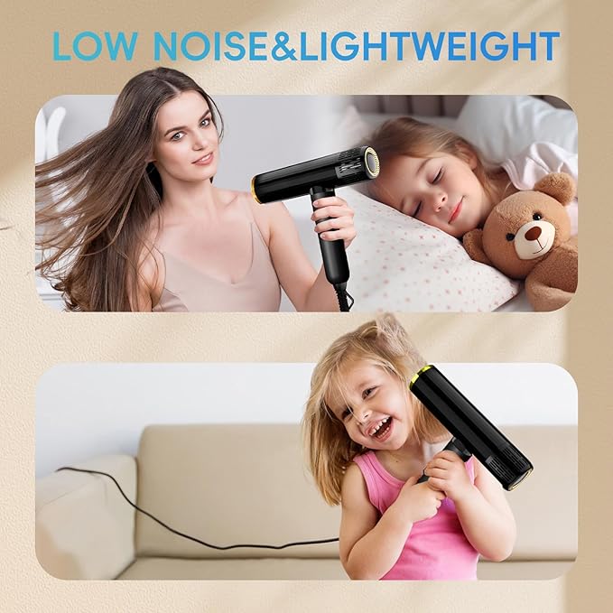 Nicebay Ionic Hair Dryer with diffuser for Curly Hair,1600W &110000RPM High-Speed Brushless Motor for Fast Drying,Professiona Blow Dryer for Women,Low Noise,Lightweight,Lock Function,Travel Home Salon