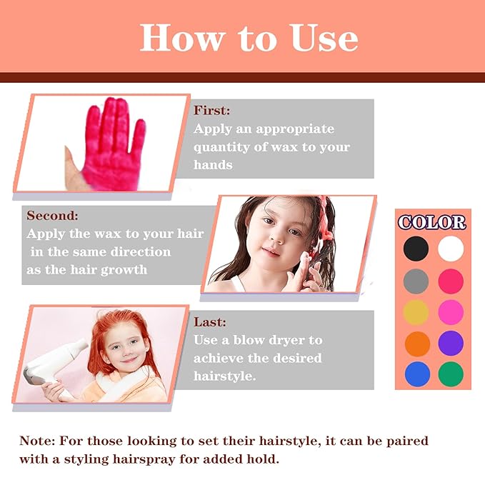 Red Hair Color Wax, Temporary Hair Color Wax, Temporary Hair Dye for Dark Hair, Washable, Kids, Halloween, Cosplay, Party, Girls