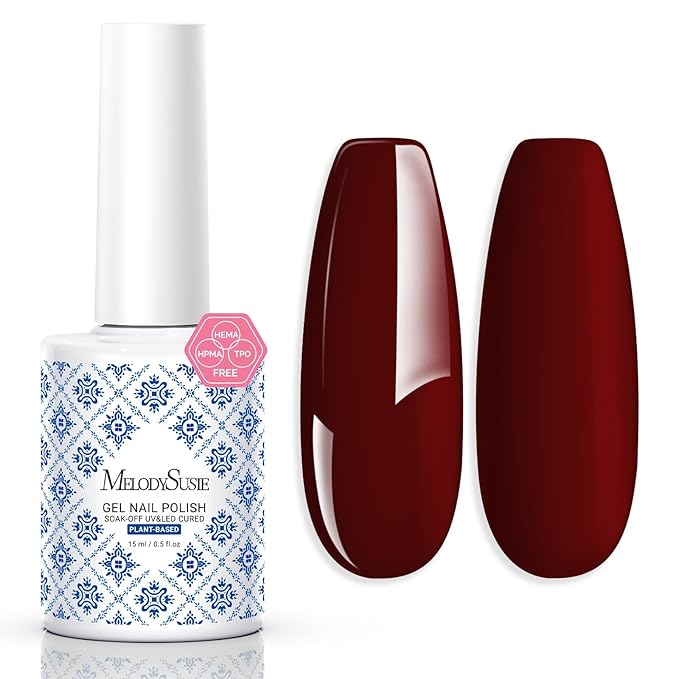 MelodySusie Fleurwee Plant Based Gel Nail Polish, Hema Free Black Cherry Red Nail Polish, Soak Off UV LED Gel Polish Gift for Women 21 Non Toxic Long Lasting Nail Art Manicure Salon DIY at Home B1802