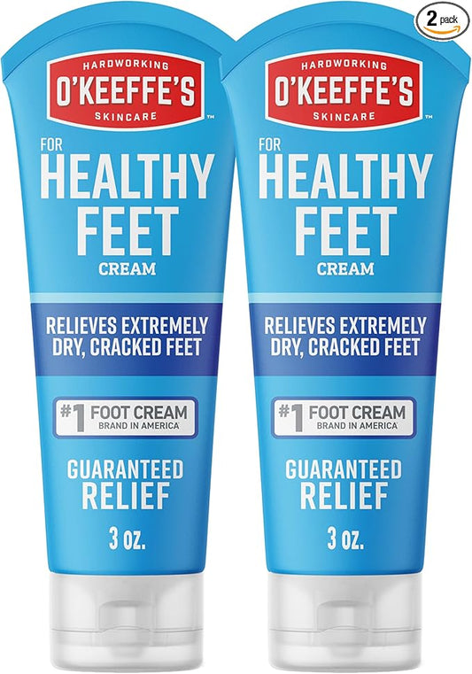 O'Keeffe's for Healthy Feet Foot Cream - 3 oz Tube (2 Pack) - Guaranteed Relief for Extremely Cracked, Dry Feet, Repairing Skincare, Instantly Boosts and Retains Moisture Levels