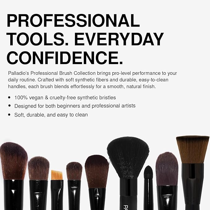 Palladio Foundation Brush, Flat Tapered Brush, Liquid and Cream Foundations, Flawless Blending, Smooth Finish, Synthetic Natural Bristles, Soft Feel, Comfortable Grip, Professional Application