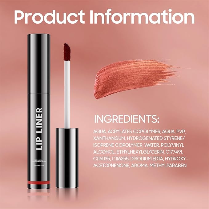 OETUIOW Lip Stain Peel Off, Lip Liner Moisturizing Long-Lasting & Waterproof, Transfer Proof & Plumping, Non-Stick Cup, Nude Color