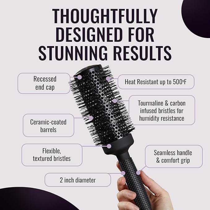 ERGO Ceramic Ionic Round Brush for Blow Out - Salon Quality Hair Brushes for Women - Roller Brush for Blow Drying, Wet and Dry Hair Styling, Volumizing Hair Care - ER53: 2"