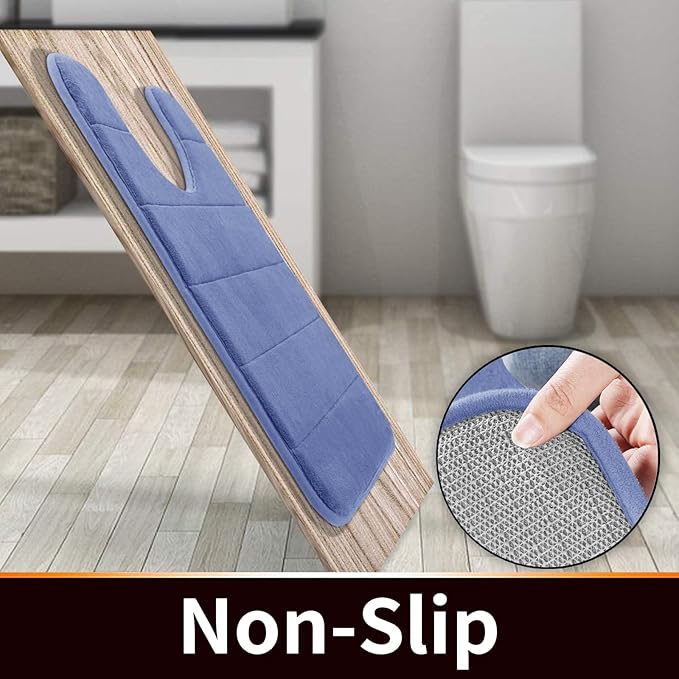 Yimobra Memory Foam Toilet Bath Mat U-Shaped, Soft and Comfortable, Super Water Absorption, Non-Slip, Thick, Machine Wash and Easier to Dry for Bathroom Commode Contour Rug, 24 X 20 Inches, Navy Blue