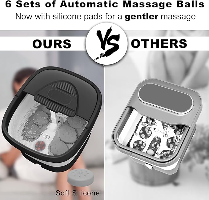 Collapsible Foot Spa with Heat and Remote, Heated Foot Bath Massager with Timer, and 24 Motorized Shiatsu Massage Balls, Foot Soaking Tub Supports Hot/Cold Water Soaking