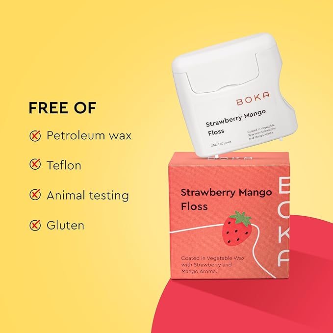Boka Strawberry Mango Expandable Woven Dental Floss, Made from Natural Vegetable Wax, Teflon-Free, 30 Yards of Waxed Floss (Pack of 1)