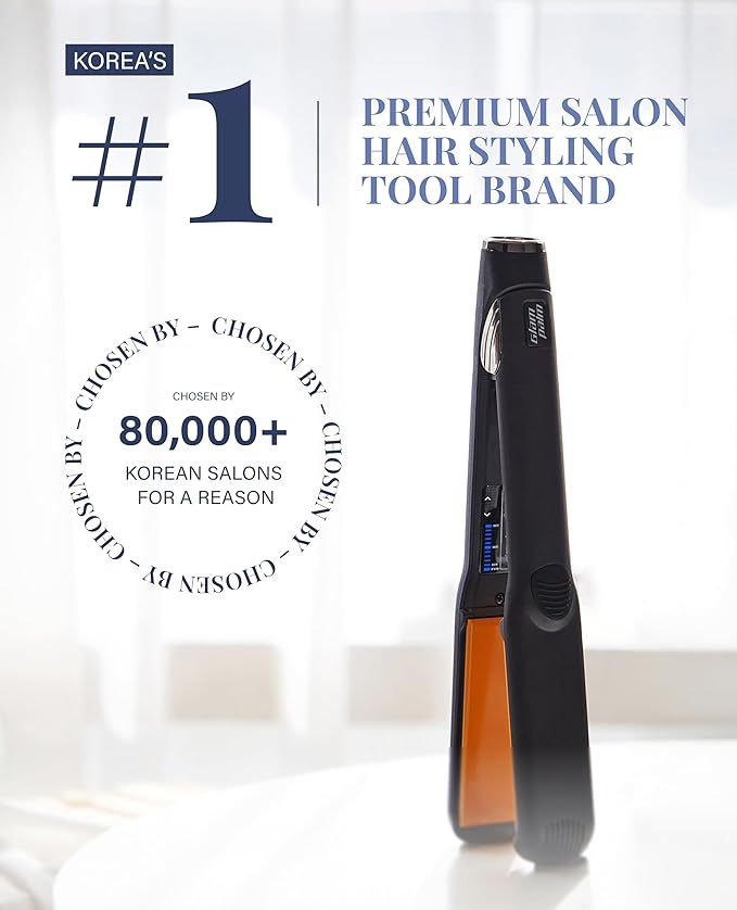 GLAMPALM Hair Straightener 1.25" Wide Ceramic Flat Iron Infused with Vita C, Korea's No.1 Professional Salon Tool for Long Hair, Dual Voltage, 11 Heat Settings(220°–450°), 20s Fast Heat-Up (GP313)