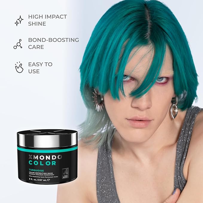 XMONDO Color Turquoise Depositing Mask & Semi-Permanent Turquoise Dye | Infused with Bond Booster Technology & Hyaluronic Acid for Nourishment, Revitalization & Repair, Vegan Formula, 8 Fl Oz 1-Pack