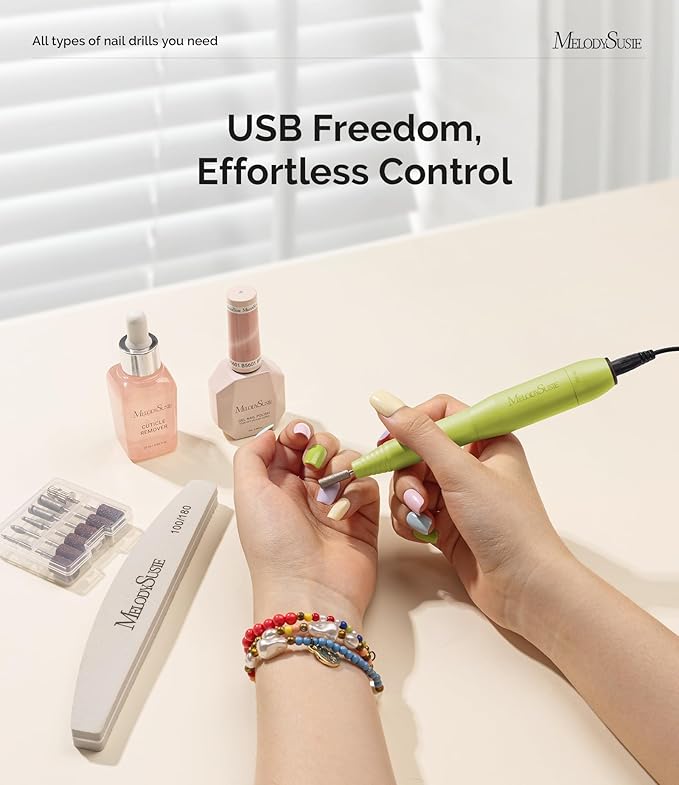 MelodySusie Pen-Shaped Portable USB Nail Drill, PC120I 20000RPM Electric Nail File with Compact Design for All Nail Care, Manicure Polishing, Shaping & Gel Removal at Home for Beginners