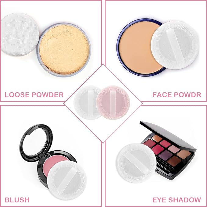 12PCS Makeup Powder Puffs Pink Cotton Powder Puffs Round Powder Puff for Makeup Face Powder Velour Puffs for Loose Powder Washable (pink+white-12pcs)