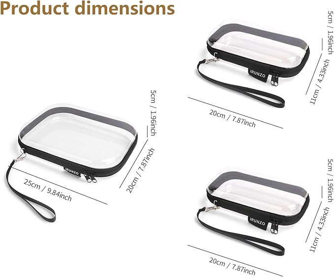 3 PCS Clear Hard Shell Zipper Case With Handle Strap，Clear Plastic Waterproof Cosmetic Makeup Bags Toiletry Pouches for Travel With Double Zipper，Kid's Toy Storage Organizer Bins Box