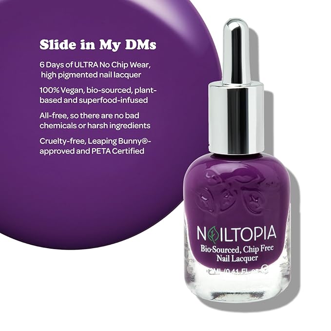 Nailtopia Bio-Sourced, Chip Free Nail Lacquer - All Natural, Strengthening Biotin and Superfood-Infused Polish - Chip Resistant Formula - Quick-Dry, Long Lasting Wear - Slide In My DMs - 0.41 oz