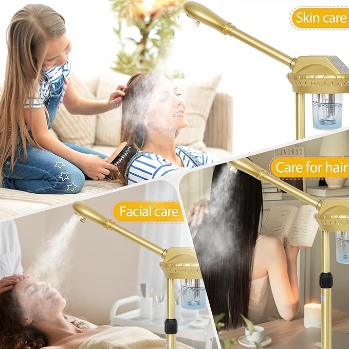 Professional Facial Steamer on Wheels,Gold Ozone Steamer for Face with 30-Minutes Timer,Spa Face Steamer for Deep Facial Cleansing