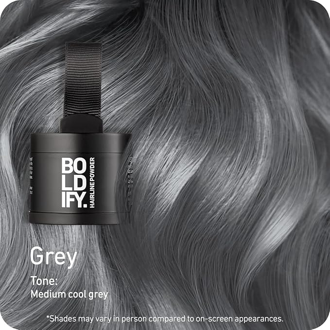 BOLDIFY Hairline Powder - Root Touch Up Hair Color for Gray Coverage - Bald Spot Concealing Hair Powder for Women & Men - 24-Hour Stain-Proof - Gray