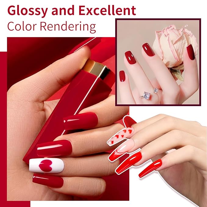 JR 9pcs 15ml Deep Red Burgundy Christmas Gel Polish Set Crimson Soak Off Polish Dark Cherry Gel Polish For Nail Salon Gift Red