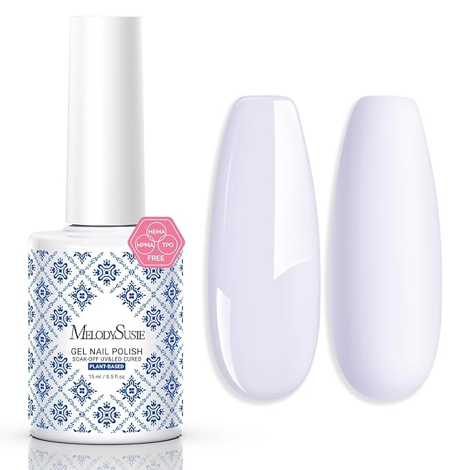 MelodySusie Fleurwee Plant Based Gel Nail Polish, Hema Free White Nail Polish Soak Off UV LED Gel Polish Gift for Women 21 Non Toxic Long Lasting Nail Art Manicure Salon DIY at Home P50
