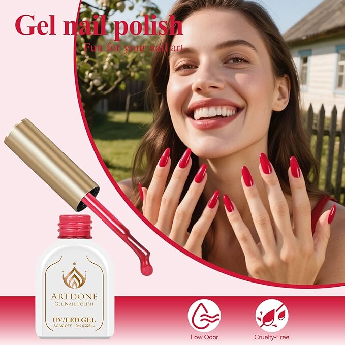 Artdone Gel Nail Polish Hema-free Solid Color Red For All Seasons Neutral Soak Off LED Lamp Needed For Manicure Nail Art
