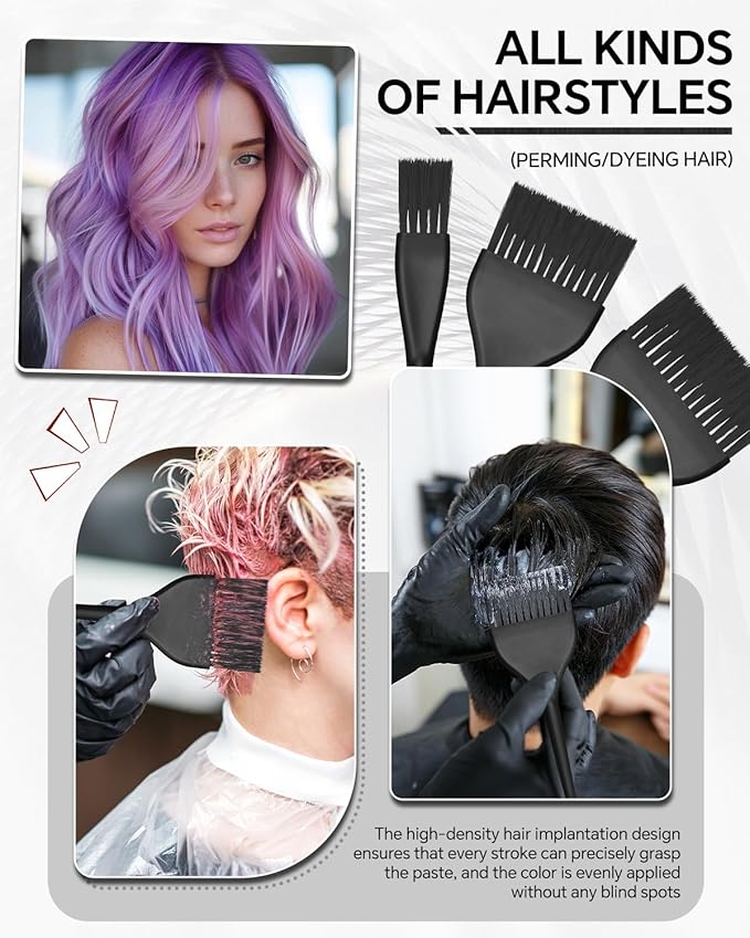 3 Pack Hair Color Brush Set - Professional Hair Dye Brush for Hair Stylist, for Highlighting, Tint and Coloring Hair Sections - Women Men Salon Use Home DIY Dyeing