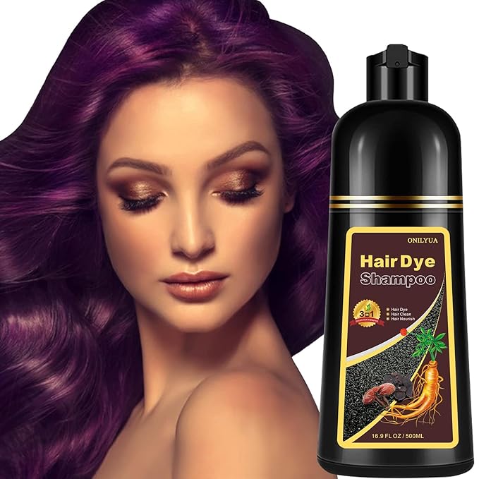 Herbal Instant Purple Hair Dye Shampoo - 3 in 1 Long Lasting Hair Color for Women and Men, Colors in Minutes, Shampoo Para Canas