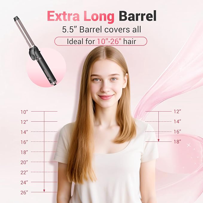 Rotating Automatic Curling Iron for Waves-Curling Wand for Long Hair, Extra Long Barrel Ceramic Hair Curler for Women,Dual Voltage, 5 Temps & 30s Heat-up (Rose Gold, 1 inch)