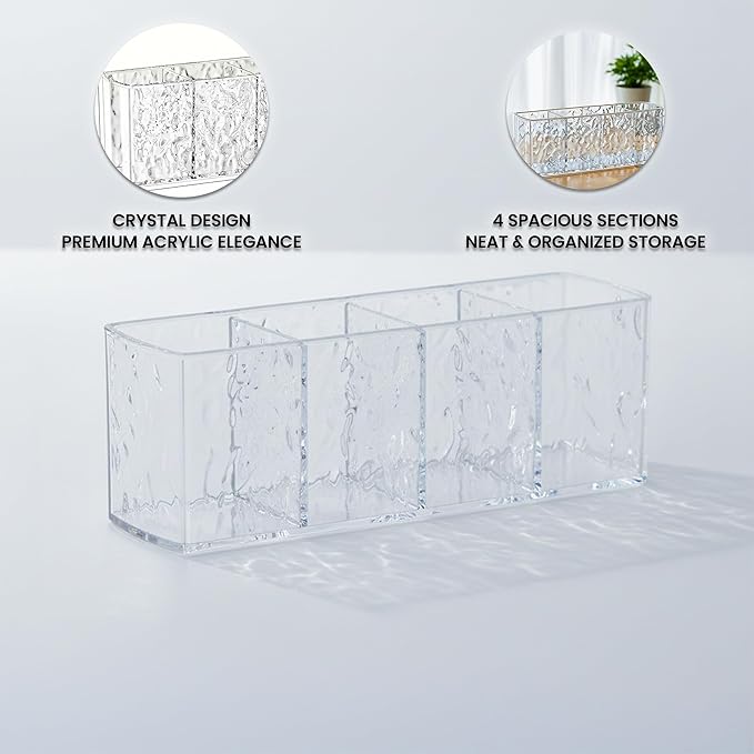4 Slots Clear Acrylic Makeup Organizers | Multipurpose Acrylic Makeup Brush Holder, Clear Pencil Holder & Transparent Toothbrush Holder for Bathroom | Crystal Cosmetic Organizer Countertop for Women