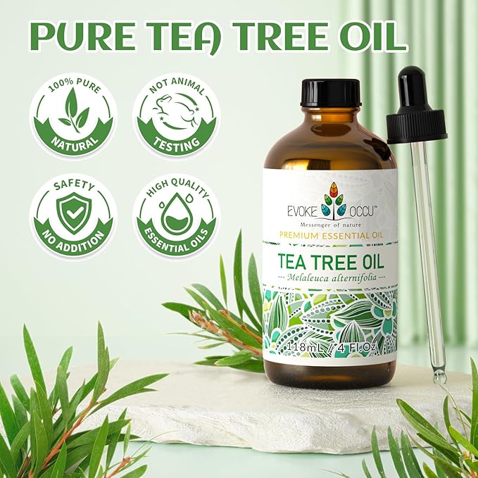 EVOKE OCCU 100% Pure Tea Tree Oil, for Skin, Face, Toenails, Add to Body Wash, Soap, Foot Soak - 4 FL Oz