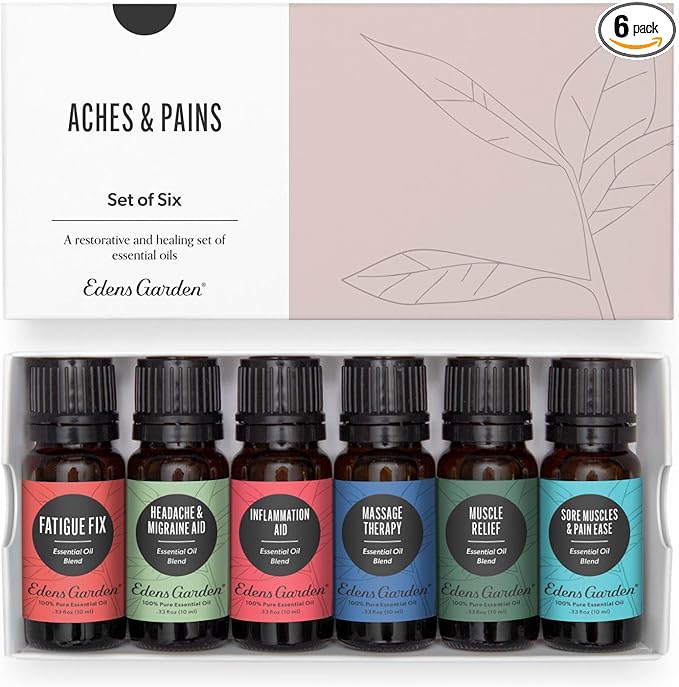 Edens Garden Essential Oils Aches & Pains 6 Set – 100% Pure Therapeutic Grade, Natural Aromatherapy Blends for Headache, Muscle Relief & Relaxation – Undiluted for Massage & Self-Care, 10 ml/ 6 Pack