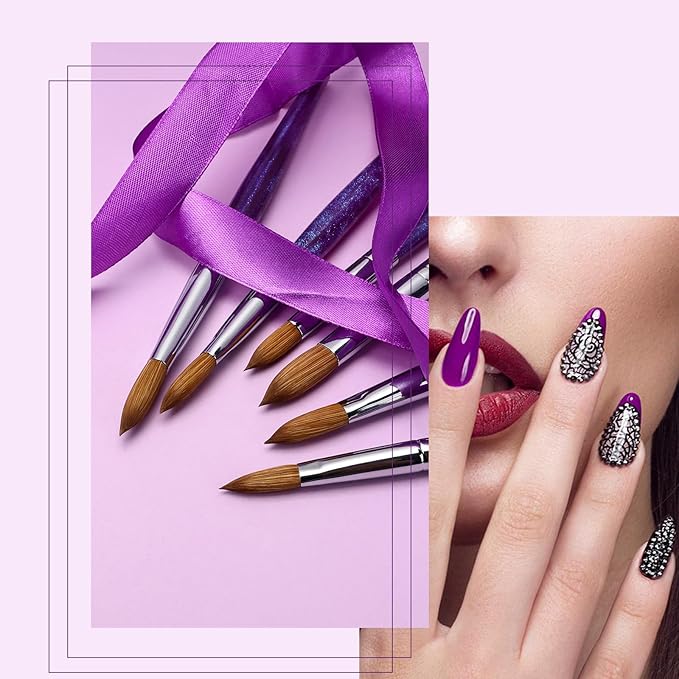 Acrylic Nail Brush Size 20, 100% Pure Kolinsky Nail Brush for Acrylic Application, Professional Nail Extension Manicure Tool Nail Drawing Pen for DIY Home Salon(Purple)