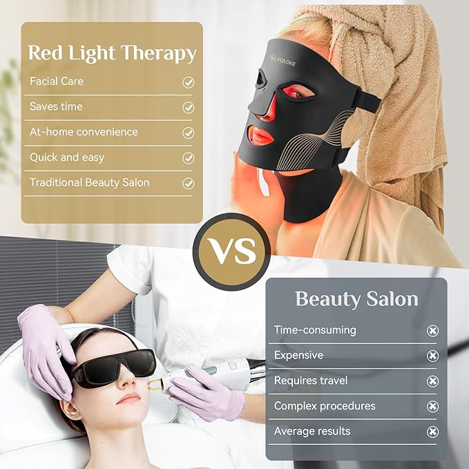LED Light Therapy Mask Skin Care Mask & Neck, LED Red 630±5nm & NIR 830nm Wavelength for Home Use（Advanced Black）