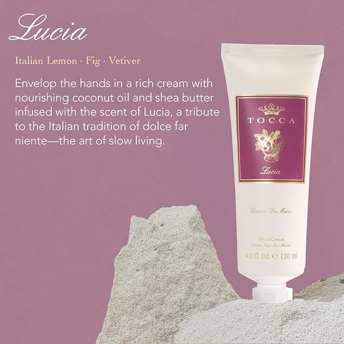 Tocca Crema de Mano Luxe, Lucia Hand Cream, 4 oz - Fresh Floral, Italian Lemon, Fig and Vetiver - Moisturizing, Quick Absorbing