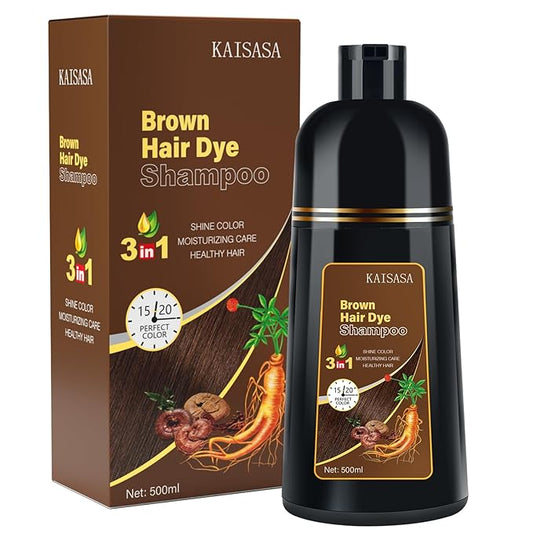 IIIMEIDU Brown Hair Dye Shampoo for Gray Hair, 3 in 1 Herbal Ingredients Natural Shampoo Hair Dye for Women Men, Grey Coverage 500ml