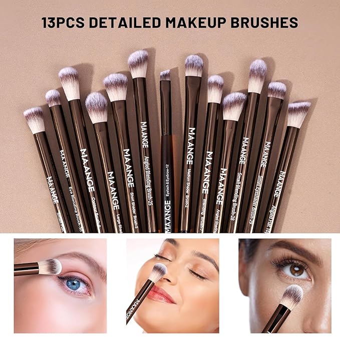 MAANGE Makeup Brush Set 19 PCS Travel Makeup Brushes Eyeshaowder Powder Concealers Foundation Professional Make Up Brush Set with Case (Coffee)