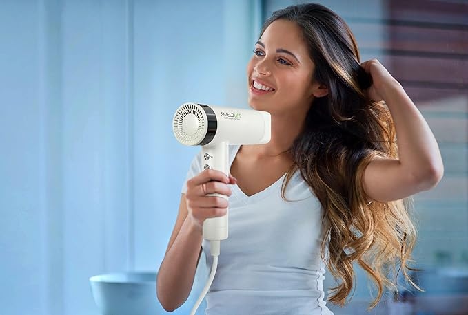 Hair Dryer -99% EMF Blocking- Fast Drying, Damage-Free, Negative Ion Technology, Compact & Lightweight, Magnetic Nozzle Cap, 3 Speeds & 3 Temperature Settings by Shield Life.