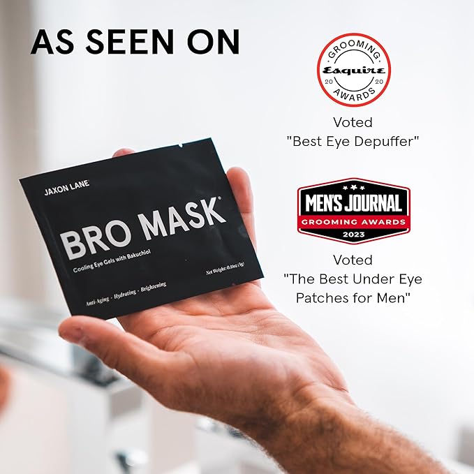 BRO MASK Under Eye Patches for Men with Hydrogel (4 x 6 pairs) - Anti-Aging Korean Eye Masks for Dark Circles and Puffiness- Puffy Under Eye Treatment - Perfect Skin Care Stocking Stuffers for Men