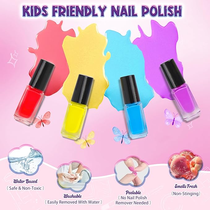 Kids Nail Polish Set for Girls, 27PCS Nail Art Kit with Nail Dryer, Non Toxic Nail Polish kit and Fake Nails for Kids, Halloween Christmas Birthday Gifts for Girls 8-12