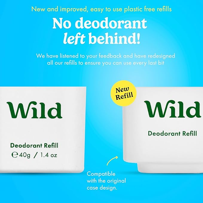 Wild - Refillable Deodorant Starter Kit with Pink Case and Fresh Cotton & Sea Salt Scented Refill 1.4oz - Aluminum Free - Long Lasting Protection - Vegan