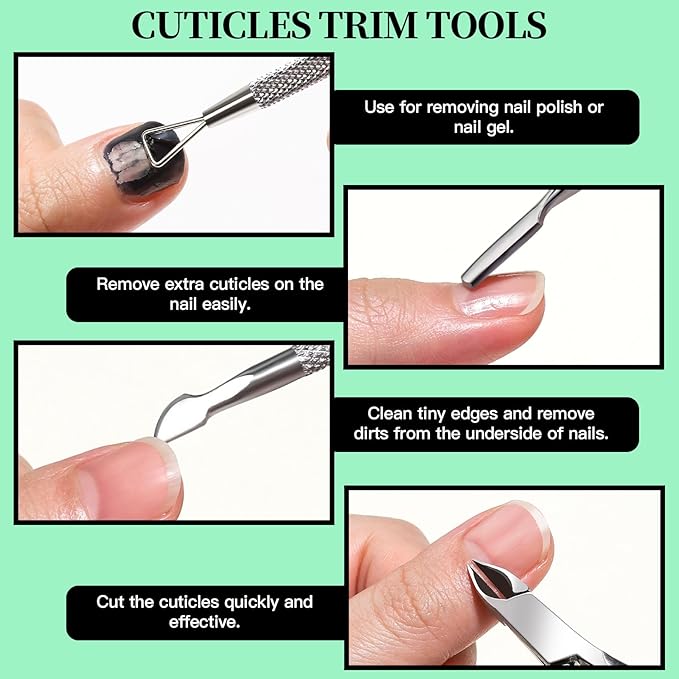 FANDAMEI Nail Tools, Nail Care Kit, Nail Files 100/180, Nail Buffer Block, Cuticle Nippers, Cuticle Pusher, Cuticle Peeler, Nail Lifter for Ingrown Toenails, Toenail File, Manicure Kit, Green