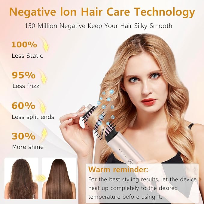 Cordless Curling Iron Brush, Portable Travel Cordless Heated Hair Brush for Women, 4 Temperature(max210°), Rechargeable 7000mAh USB Hair Curler Styler