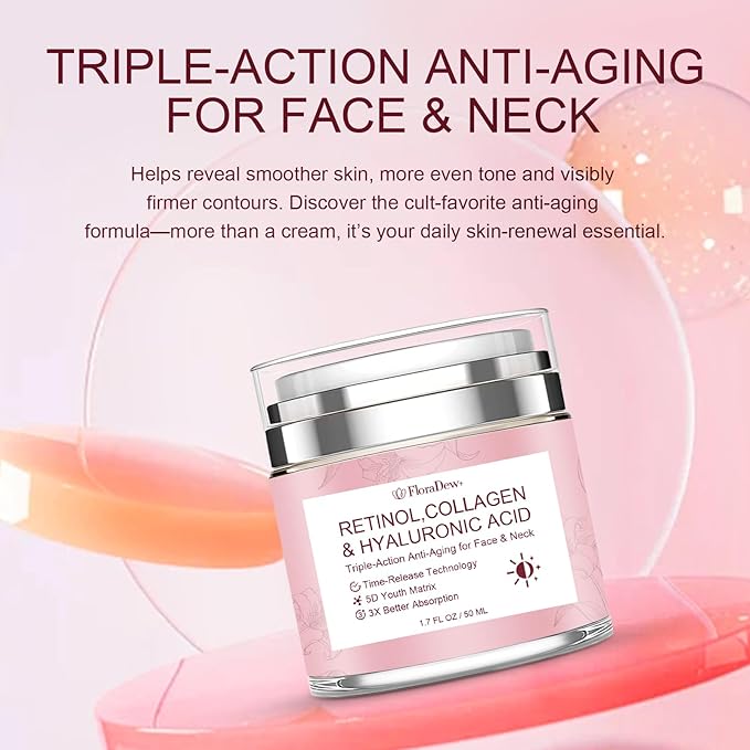 Retinol Cream for Face Anti Aging Face Cream - Wrinkle Night Cream for Women with Collagen Hyaluronic Acid Face Moisturizer 1.7 FL OZ