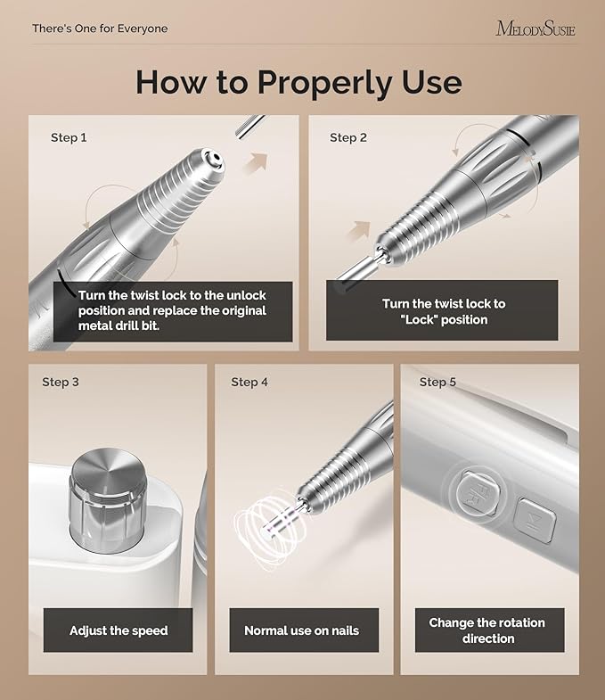 MelodySusie Entry-Level Clip-On Cordless Essential Nail Drill, SC300F 30000RPM Reliable E-File with LCD Display for All Manicure Shaping & Gel Removal, Ideal for Training, Nail Art Practice & Home Use